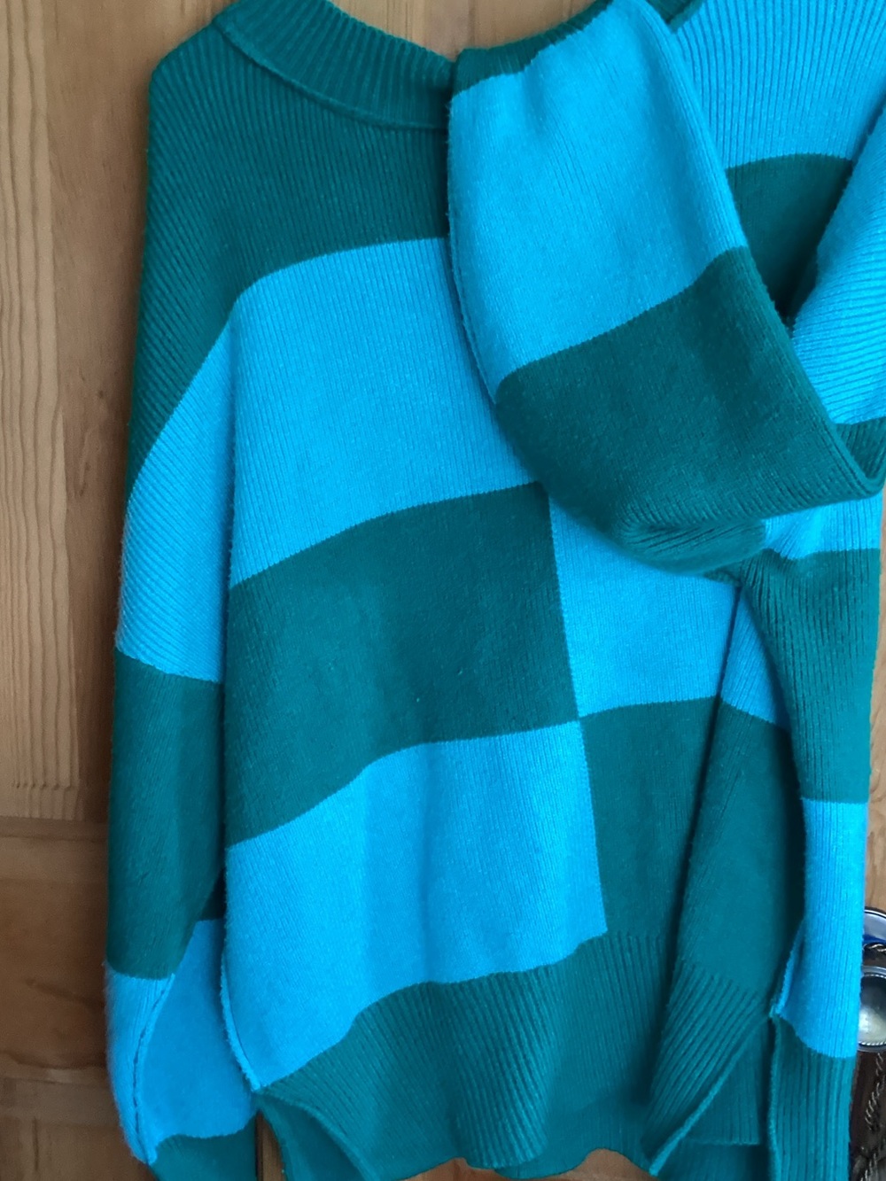 Blue and Teal Oversized Striped Knit Sweater